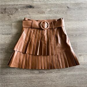 Zara Tan Pleated Mini Skirt with Belt